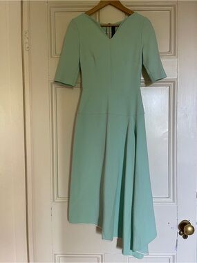 Roland Mouret Mint Green Asymmetric Hem Midi Dress